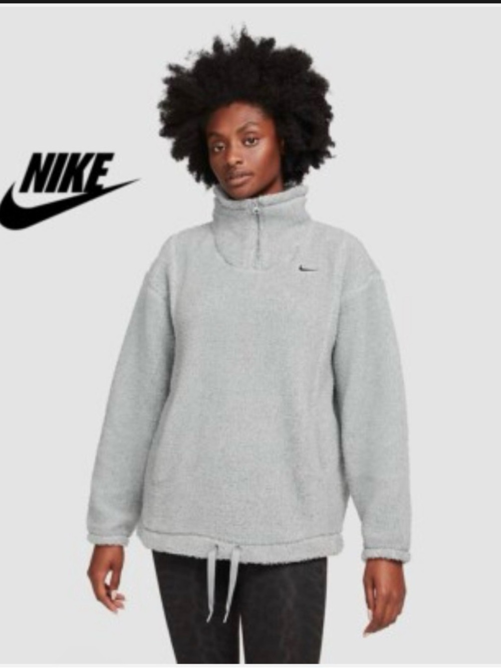 Nike Women's Light Gray Quarter-Zip Therma Fit Pullover